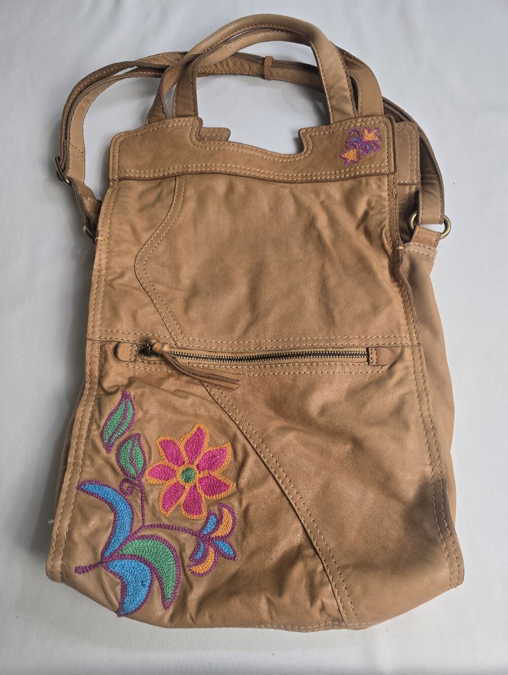 Lucky Brand Crossbody Messenger Purse Bag Abbey Road Brown Leather Fold Over Y2k - Picture 5 of 11